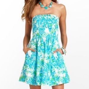 Lilly Pulitzer Strapless Blue and Green Dress